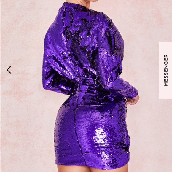 HOUSE OF CB JAMES VIOLET SEQUIN WRAP MINI DRESS - Picture 3 of 7